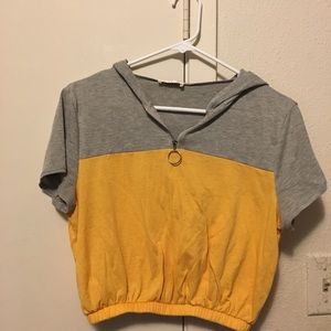 love J gray/yellow hoodie crop top